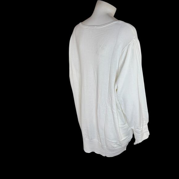 Belle by Kim Gravel Puff Sleeve V-Neck Sweater Cream Cotton Rayon 2X NWOT - Picture 5 of 13